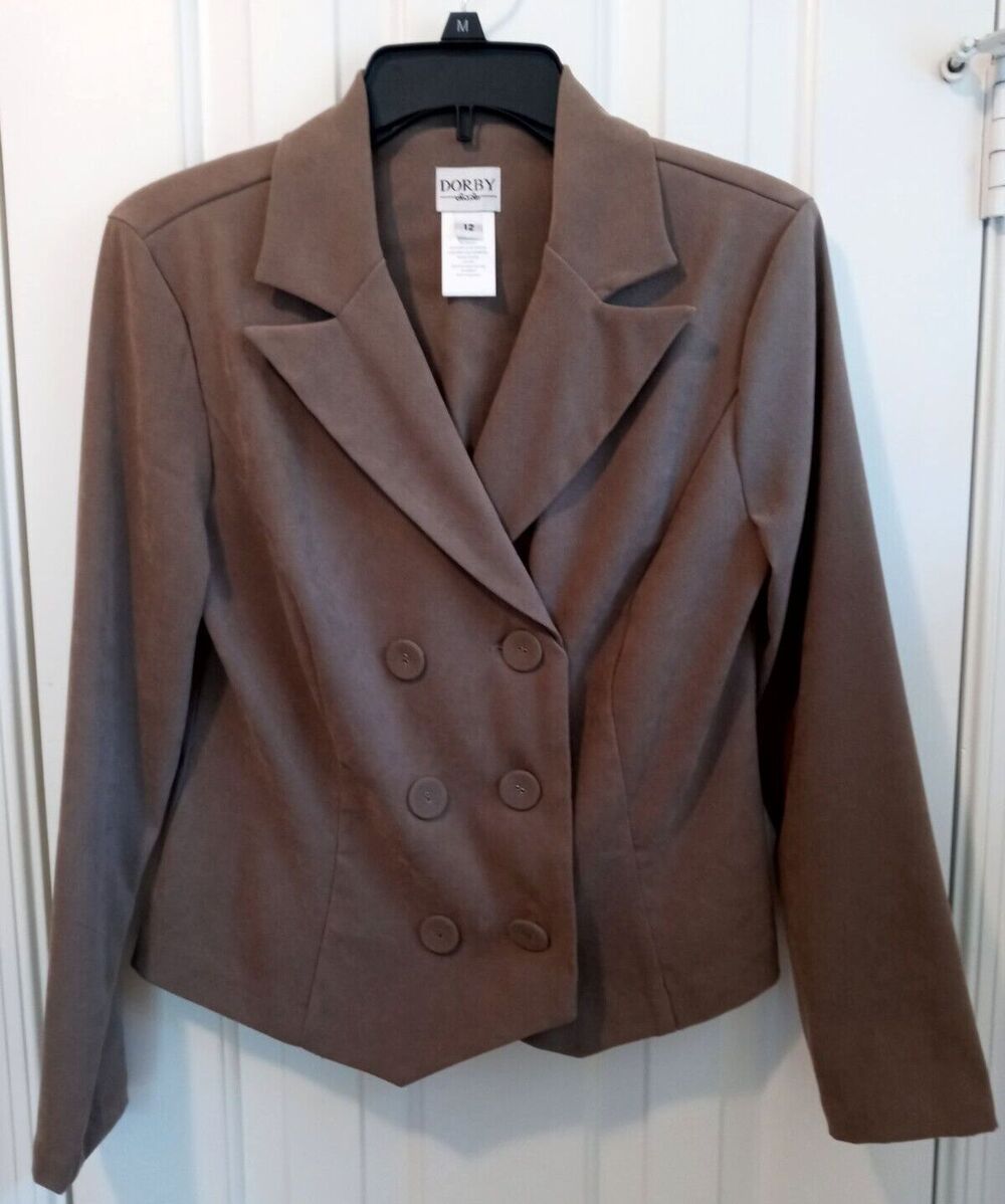 Dorby Women's Jacket Long Sleeve Button Up Soft Suede Cloth Brown Double Breast